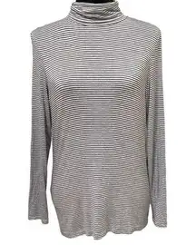 Tahari Gray Black Striped Stretch Turtleneck Shirt Size Small