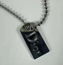 Christian Dior Silver Tone Dog Tag Ball Chain Pendant Necklace