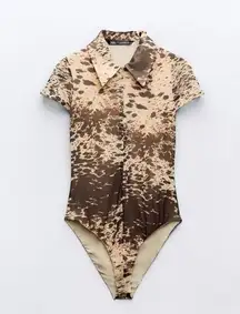 ZARA Animal Print Tulle Bodysuit