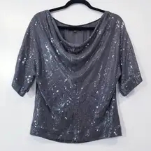 Robert Rodriguez Sequins Silk Cowl Neck Blouse