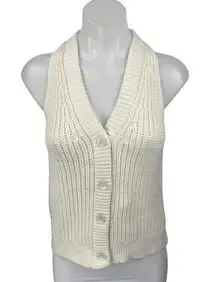 NEW Madewell Cream Rib Knit Sleeveless V Neck Button Up Cardigan Sweater Top XS