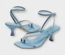 DREAM PAIRS Strappy Low Heel Denim Blue Party Pumps Heeled Sandals Size 8.5