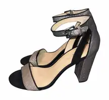 Botkier Gianna Black & Silver Glitter Block Heel Sandals Shoes size 8