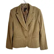 Boston Design Studio Three Button Blazer Womens Size 12 Tan Black Polka Dot NWOT