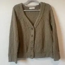 Vince Camuto Cardigan Womens Large Olive Green Sweater V Neck Button Front Knit