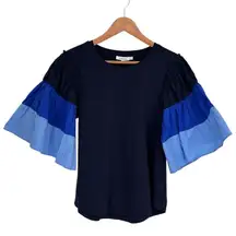 Chico’s Navy Knit Ombre Short Sleeve Tee size 0/Small Top NWT Tiered Flare