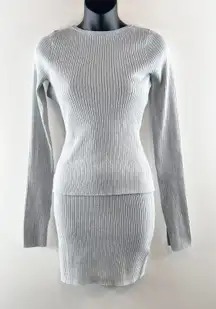 PrettyLittleThing Silver Glitter Knit Open Back Top and Mini Skirt Set S / M