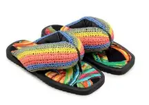 Farm Rio Black Banana Puffy Fluffy Crochet Flip Flop Womens Size 5 Super Cushy