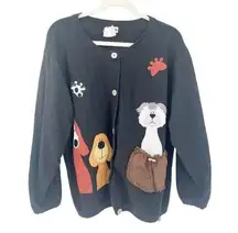 Peanut Punch Womens Vintage Animal Lover Paw Puppy Dog Cardigan Sweater Size L