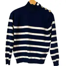 Boutique Sweater Women Small Blue Cream Stripe French Preppy Quiet Luxury Twee