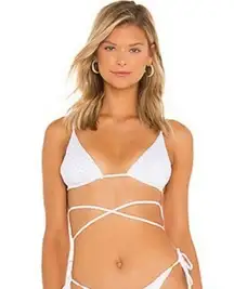 L*Space Kara Studded Bikini Top in White Size Small Triangle