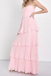 Lulus Seriously Sensational Light Pink Strapless Sweetheart Tiered Maxi Dress XS