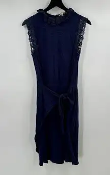 Rebecca Taylor Sleeveless Navy Blue Crochet 100% Linen Dress Size Large