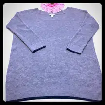 Soft Joie Wool Blend Crewneck Sweater: Grey - Navy Blue Trim