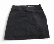 Topshop MOTO Denim Mini Skirt A-Line Zip Back Retro Jean 10 Black Academia