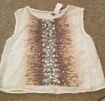 Urban Outfitters Cream and brown sequined top never worn