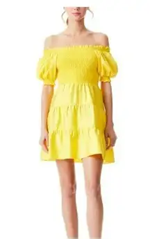 Alice + Olivia 12  Yellow Puff Sleeve Yellow Mini Cocktail Dress