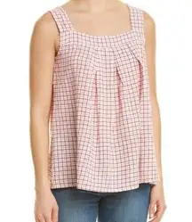 Max Studio Top Red Plaid Linen Blend Tank