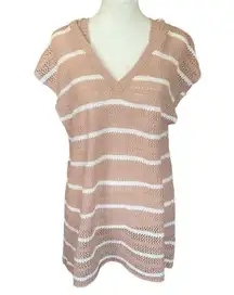 size M/L sleeveless hooded dusty rose and white striped coverup NWT