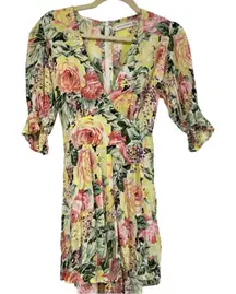 Faithfull The Brand Yellow Pink Floral Romper Womens 2 Puff Short Sleeve Ana