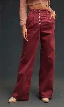 Anthropologie Maeve Wide Baggy High Rise Button Fly Jeans | Burgundy Red | 29