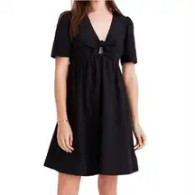 Madewell Black Poplin Tie Front V-Neck Short Sleeve Mini Dress Size 8