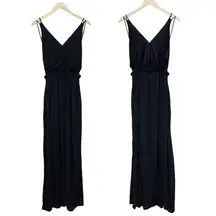 Lulus Maxi Dress Lost in Paradise Women's Size Medium Black Open Back Side Slit