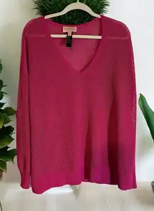 Black Label by Chico's XL Pink Knit V-Neck Long Sleeve Lightweight Top XL