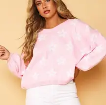 Peach Love California  Pink Flower Bubble Sleeve Sweater