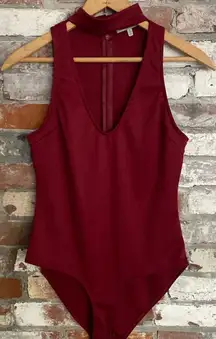 Charlotte Russe Red Chocker V Neck Bodysuit Size S