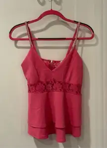 Rue 21 Pink beaded strap tank top with lace size Large