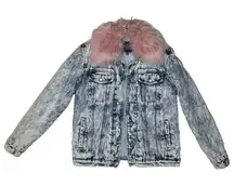 Juicy Couture‎ Black Label Acid Wash Denim Jacket Pink Faux Fur Size XS Crop