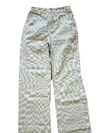 Women's RSQ Checkered Jean Pants Green and White Size 24 Y2K