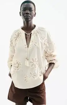Zara textured embroidered blouse boho bloggers favorite
