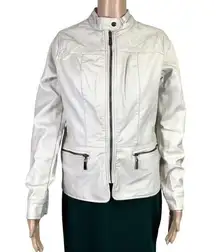 Apt 9 Womens Jacket Coat Faux Leather Quilted Moto Biker Ivory Small