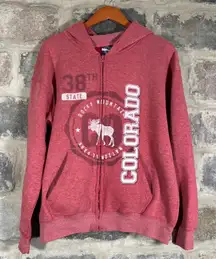 Salt Creek Colorado 38th State Rocky Mountain Moose Full Zip Hoodie Large Retro