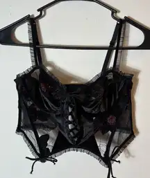 For Love & Lemons‎ Black Sheer Floral Bustier Top Small