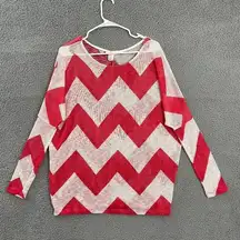 Diosa Pink White Women M Chevron Long Sleeve Light Weight Top