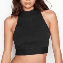 Victorias Secret Dark Gray Cropped Sleeveless Hook Eye Open Back Top Medium