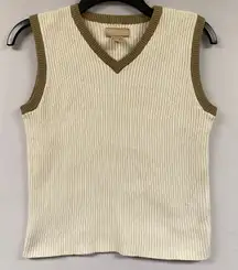 Vtg Aeropostale Small Cream Brown Ribbed Knit VNeck Sleeveless Sweater Vest Y2K