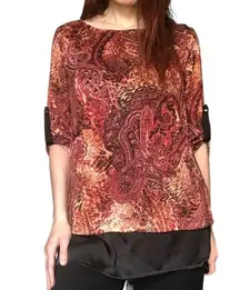 Dress Barn  Size Large Rust Colored 3/4 Sleeve Paisley Pattern Blouse Size L NWT