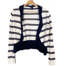 Boston Proper Ivory Ruffled Nautical Ruffle Edge Striped Cardigan Sweater Size S