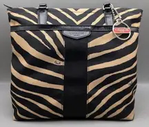 Coach Zebra Print Fabric Black Leather Satchel Bag Authentic