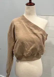Windsor Beige one shoulder crop sweatshirt