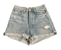 rag & bone High Rise Button Fly Light Blue Distressed Jean Shorts
