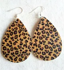 Leather Leopard Cheetah Dangle Earrings