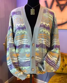 Vintage Pronto Uomo Cardigan Sweater Made in Italy Geometric Design Size L