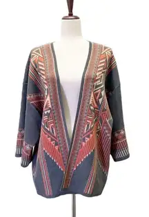 Jealous Tomato Open Front Southwest Aztec Print Half Sleeve Gray Orange Size M/L