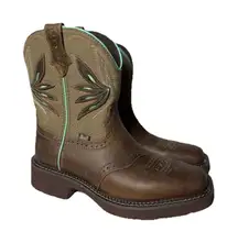 Justin Womens 8" Nettie Western Cowboy Brown Leather Boots Square‎ Toe Sz 9B NEW