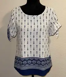 White & Navy Blue Blouse